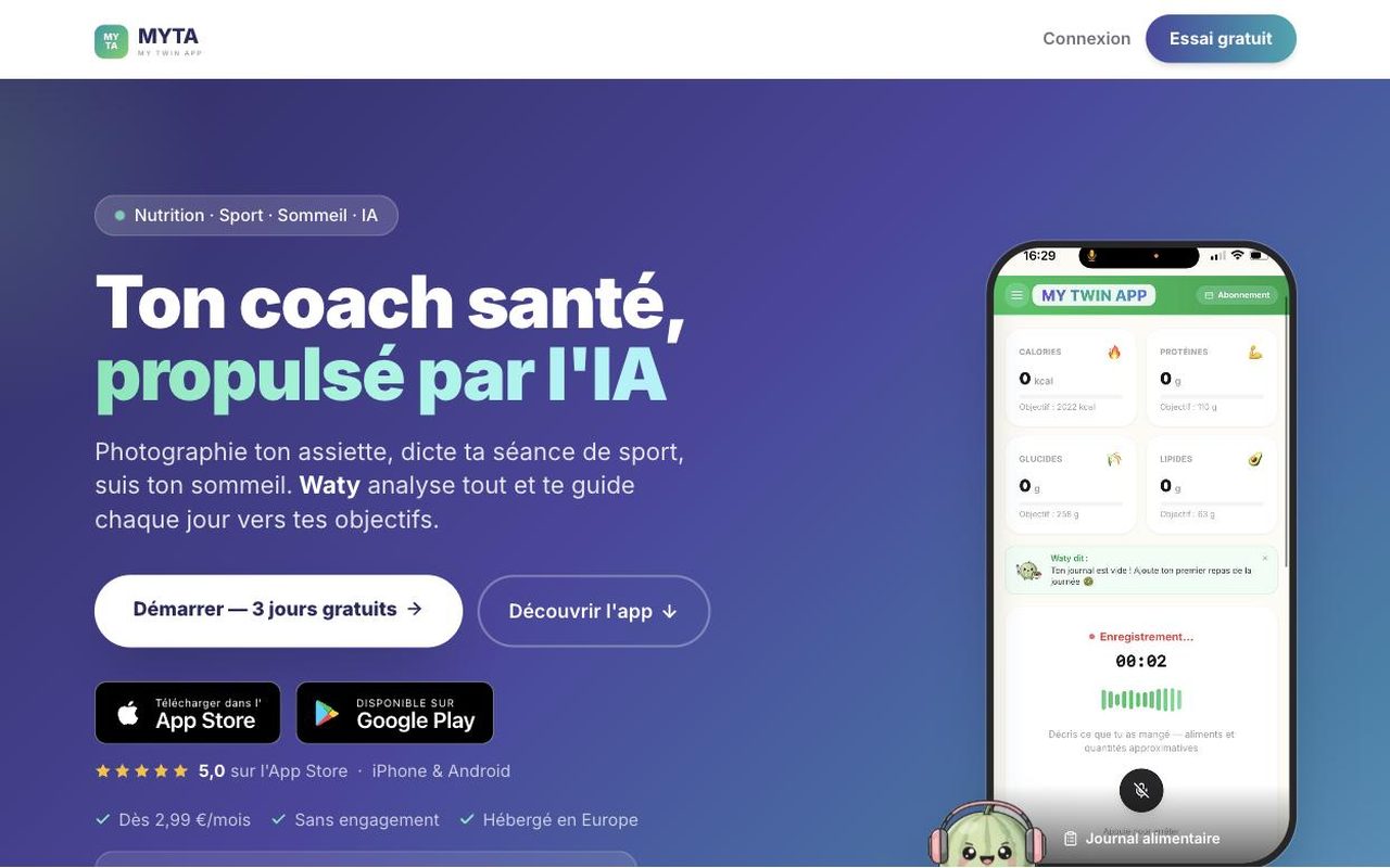 Page d'accueil de My Twin App